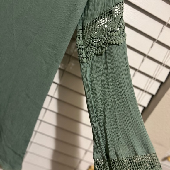 Boho Crochet Bell Sleeve Sage Green Dress Cottagcore Coquett Whimsical Earthy - Picture 11 of 12